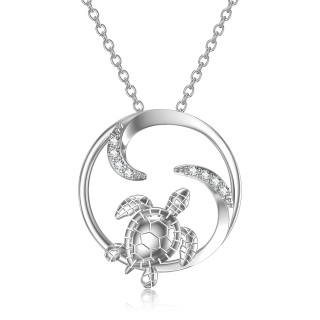 Sterling Silver Cubic Zirconia Turtle Pendant Necklace For Women-8