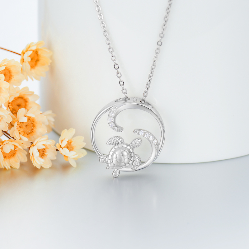 Collar con colgante de tortuga de plata de ley con circonita cúbica para mujer-3