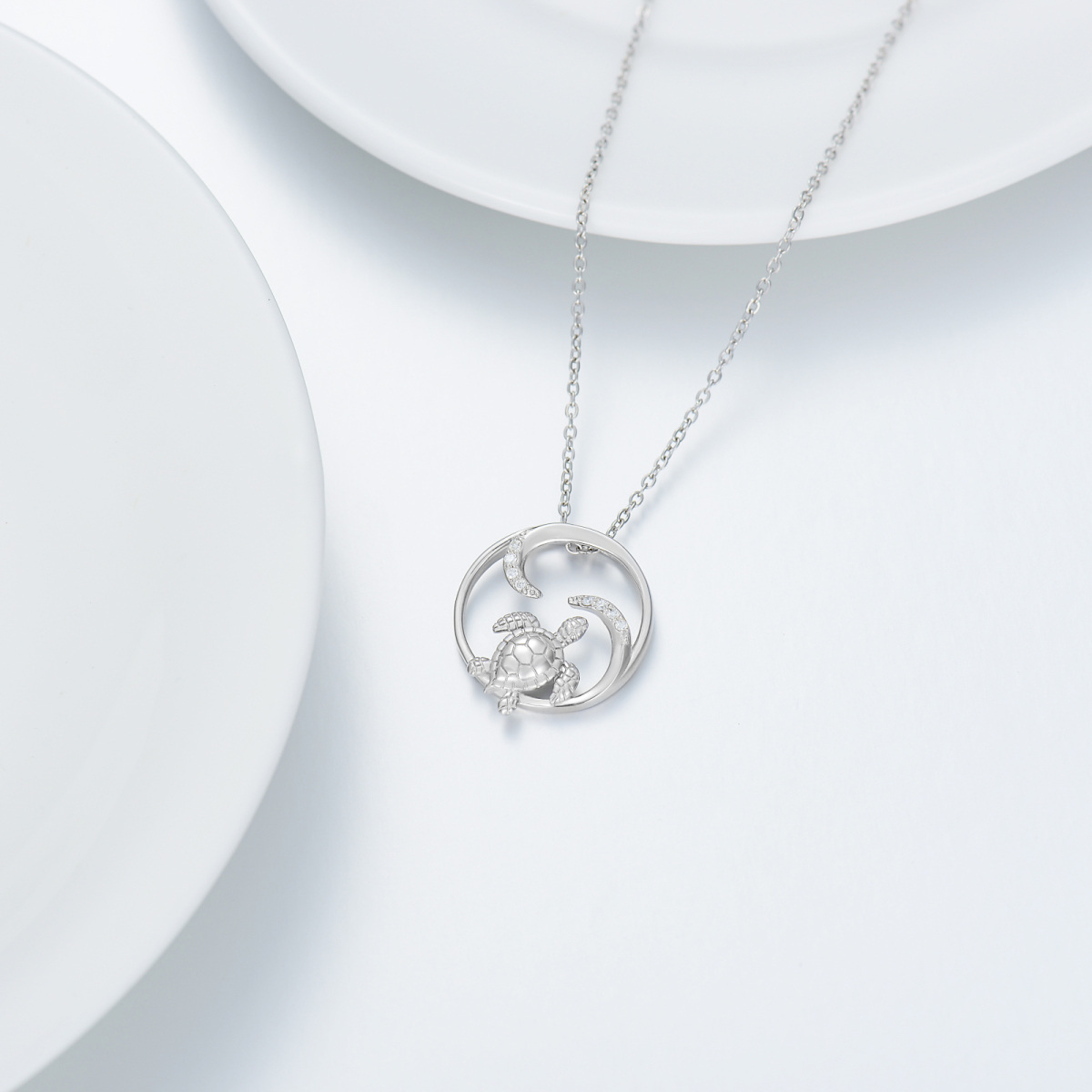 Sterling Silver Cubic Zirconia Turtle Pendant Necklace For Women-4