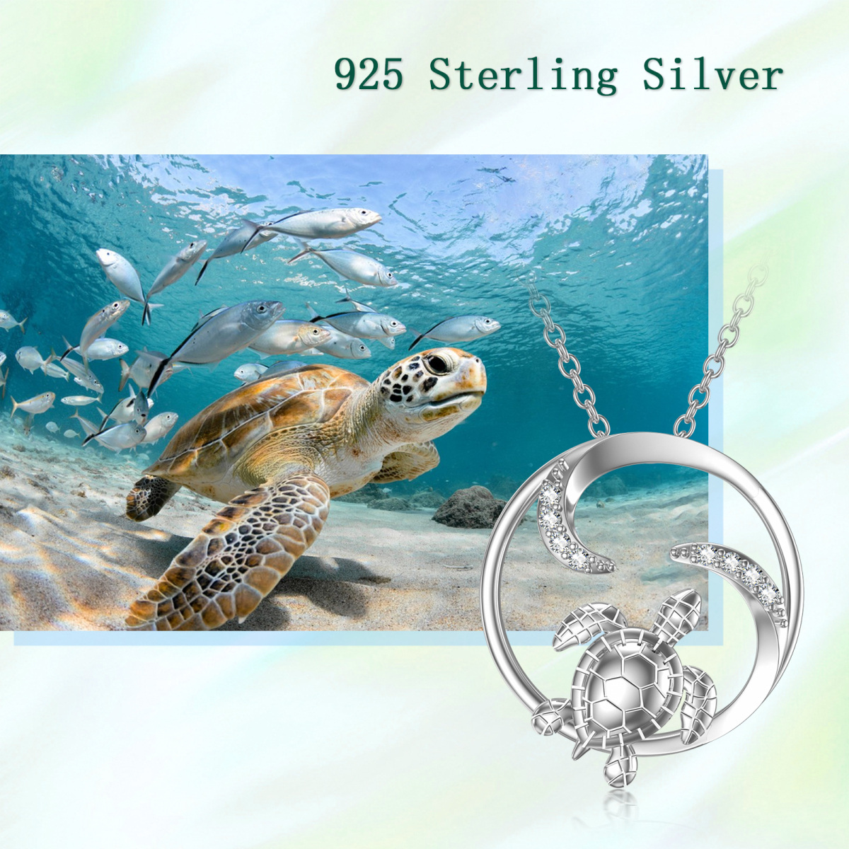 Sterling Silver Cubic Zirconia Turtle Pendant Necklace For Women-5