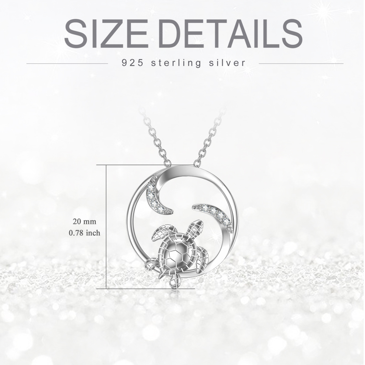 Sterling Silver Cubic Zirconia Turtle Pendant Necklace For Women-6