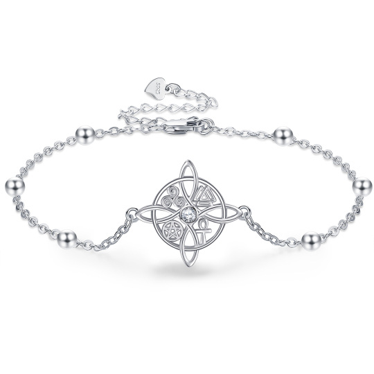 Sterling Silver Round Cubic Zirconia Witches Knot Pendant Bracelet