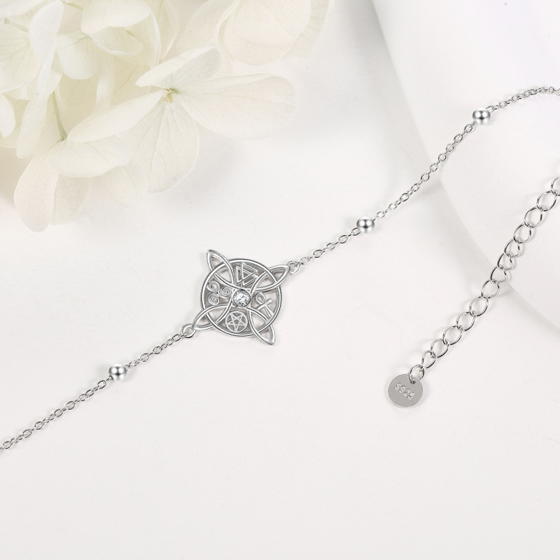 Sterling Silver Round Cubic Zirconia Witches Knot Charm Bracelet-4