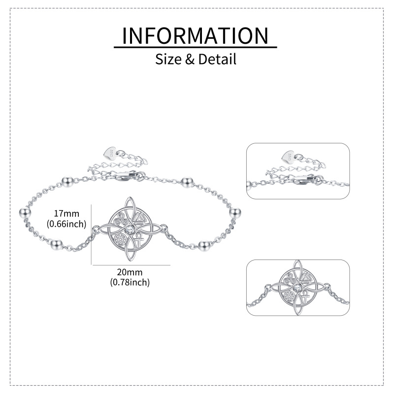 Sterling Silver Round Cubic Zirconia Witches Knot Charm Bracelet-6