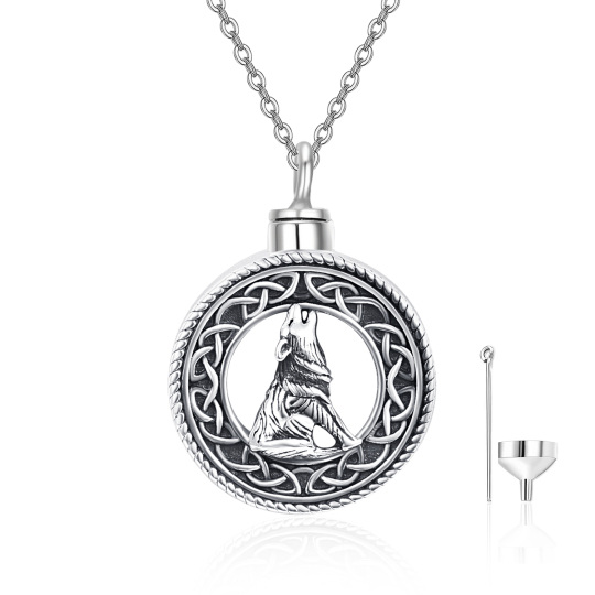 Collana con ciondolo a forma di lupo rotondo in argento sterling