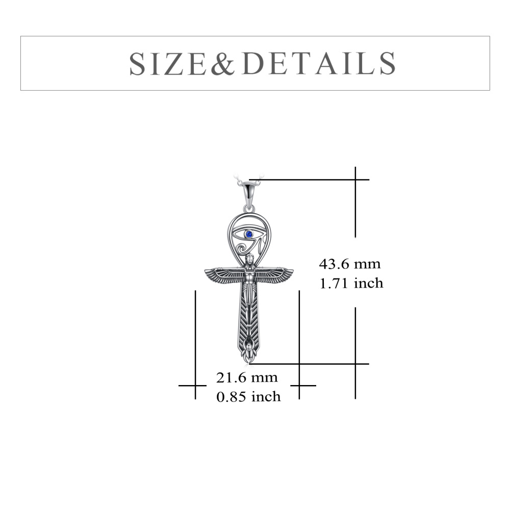 Sterling Silver Round Zircon Angel Wing With Ankh Evil Eye Pendant Necklace For Women-5