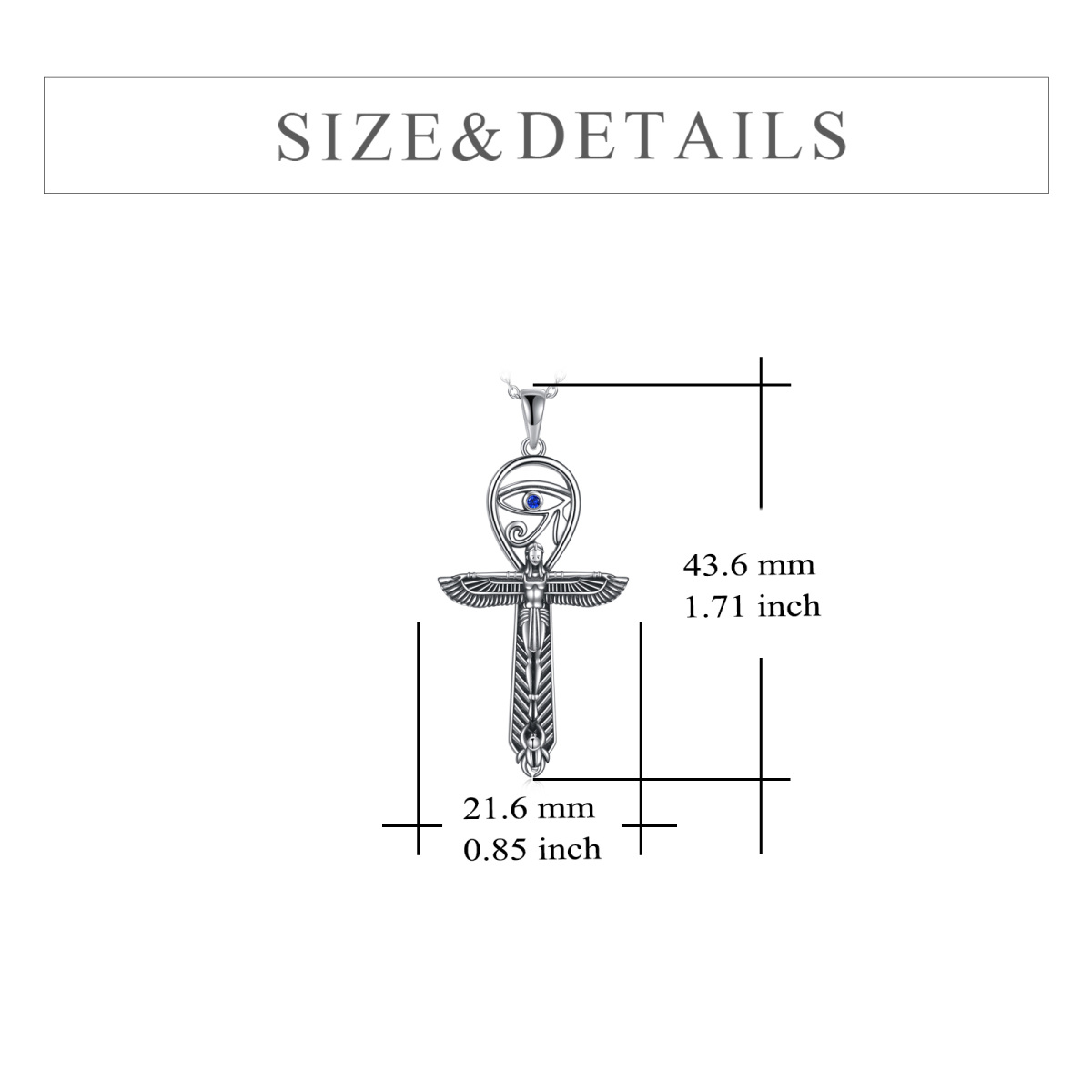 Halskette aus Sterlingsilber mit rundem Zirkon-Engelsflügel und Ankh-Anhänger mit bösem Blick für Damen-5