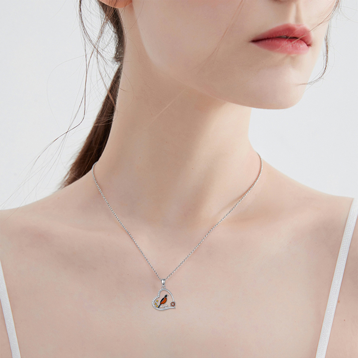 Collier en argent sterling avec pendentif oiseau et coeur en zircon rond-2