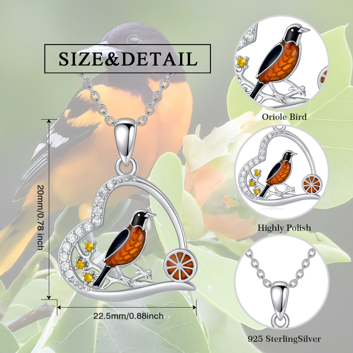 Collier en argent sterling avec pendentif oiseau et coeur en zircon rond-5