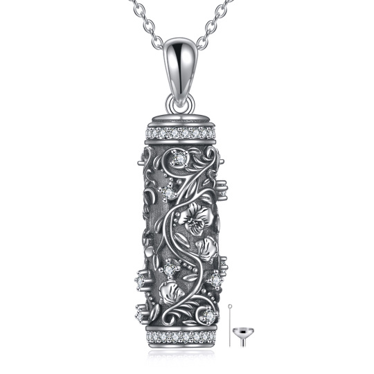 Collier urne pour cendres en argent sterling avec fleurs de naissance en zircon rond