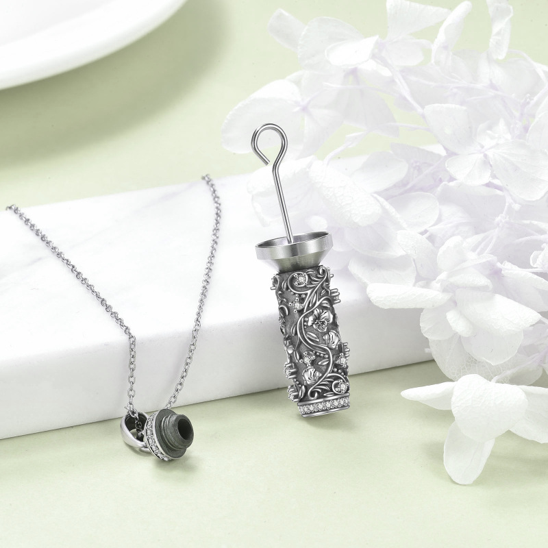 Collana d'argento con zircone rotondo e fiore di nascita per le ceneri-4