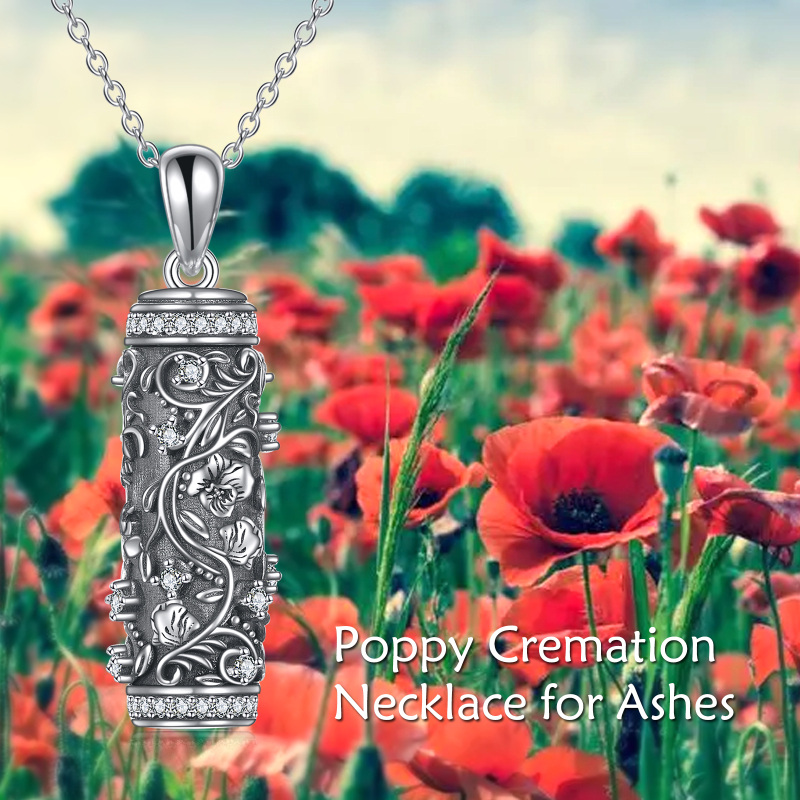 Collana d'argento con zircone rotondo e fiore di nascita per le ceneri-6