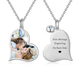Sterling Silver Round Zircon Birthstone Pendant Necklace-20