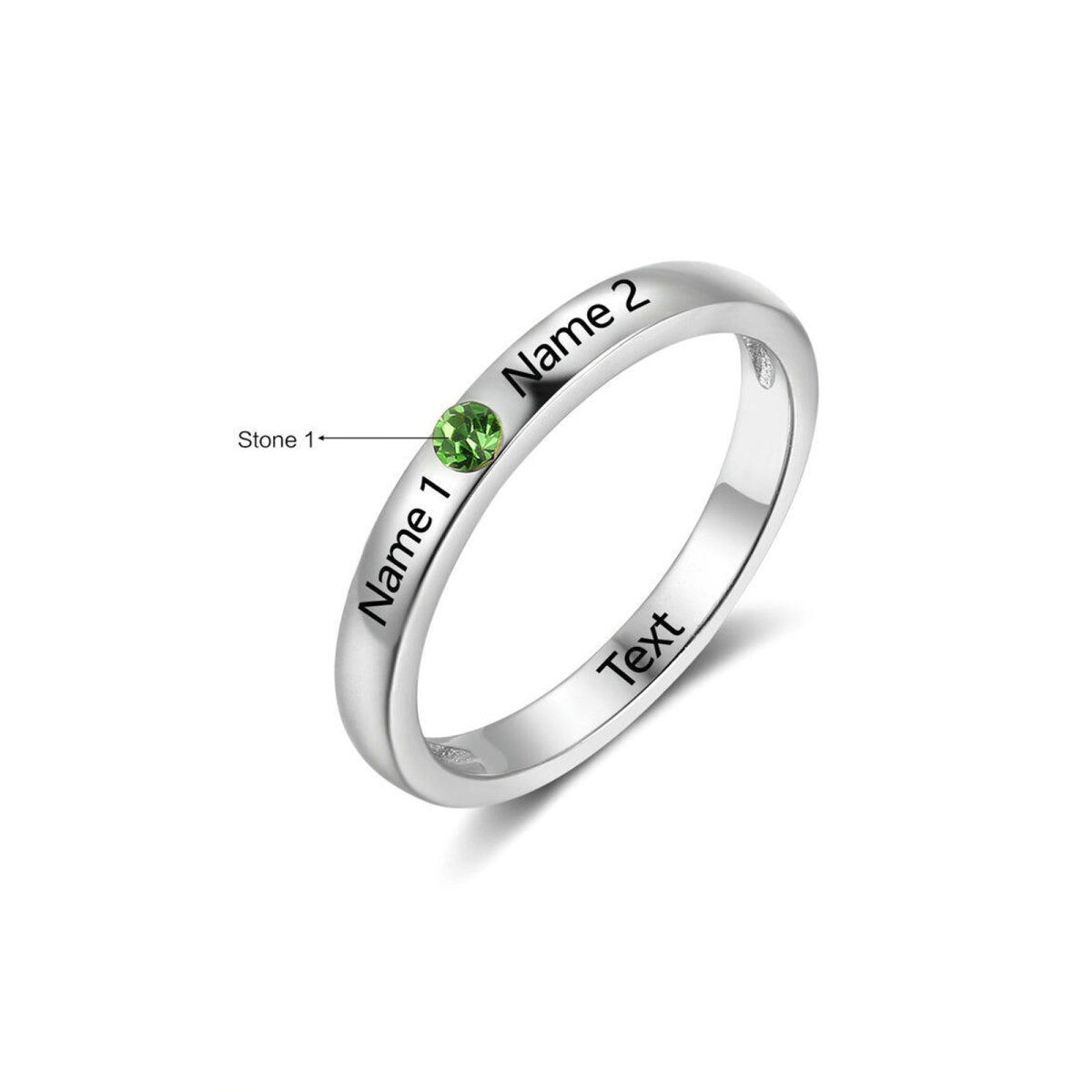 Sterling Silver Personalized Name Ring Custom Stackable Birthstone Band For Women-4