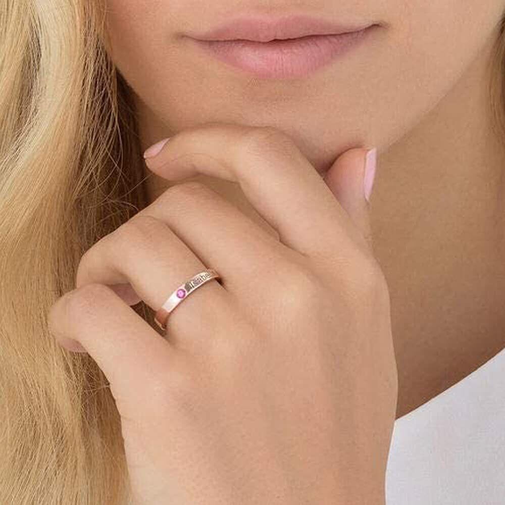 Sterling Silver Round Zircon Personalised Birthstone Engraving Ring For Women-2