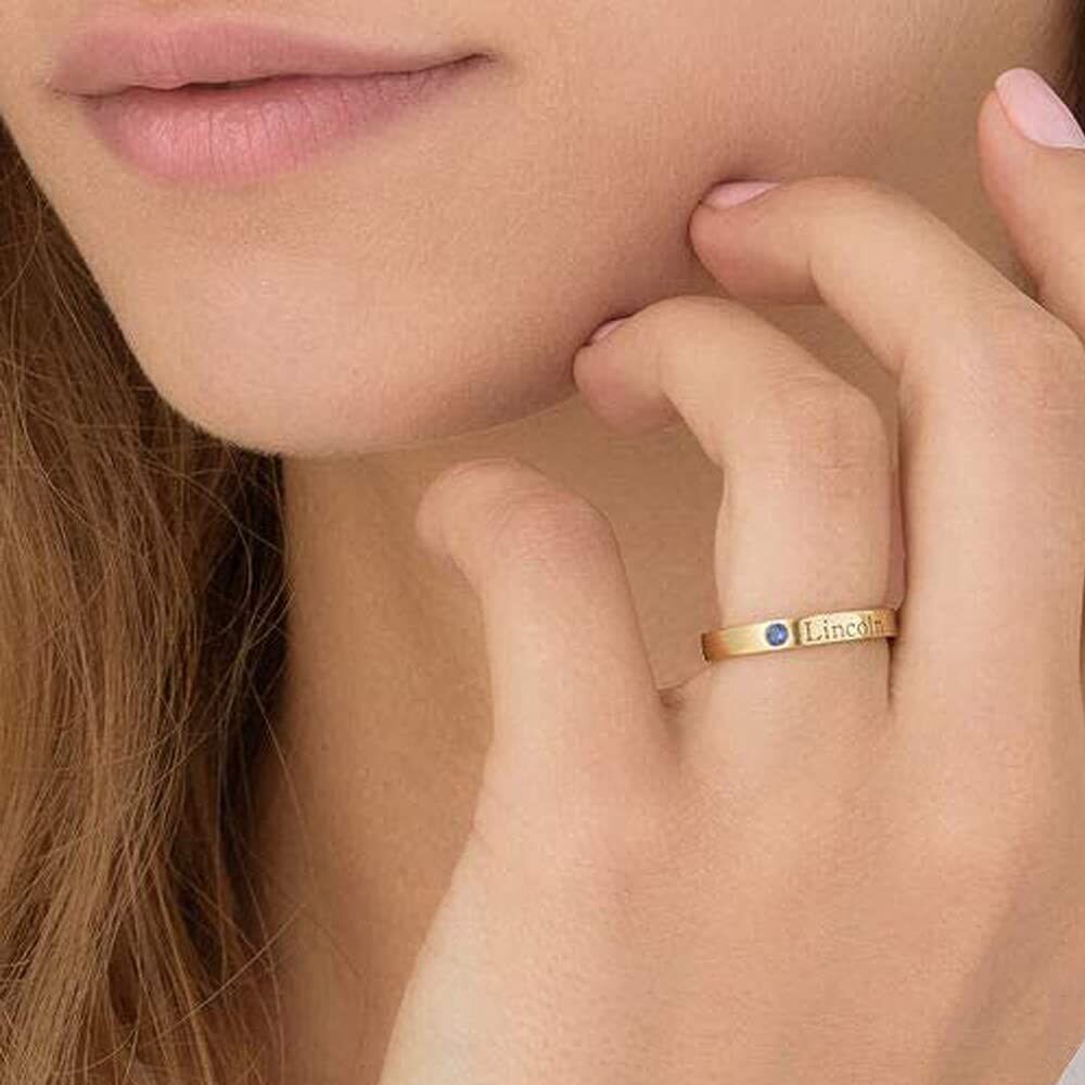 Sterling Silver Round Zircon Personalised Birthstone Engraving Ring For Women-3