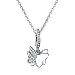 Sterling Silver Round Zircon Butterfly Pendant Necklace-17