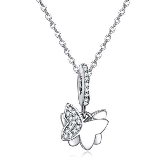 Collana con ciondolo a farfalla con zircone rotondo in argento sterling