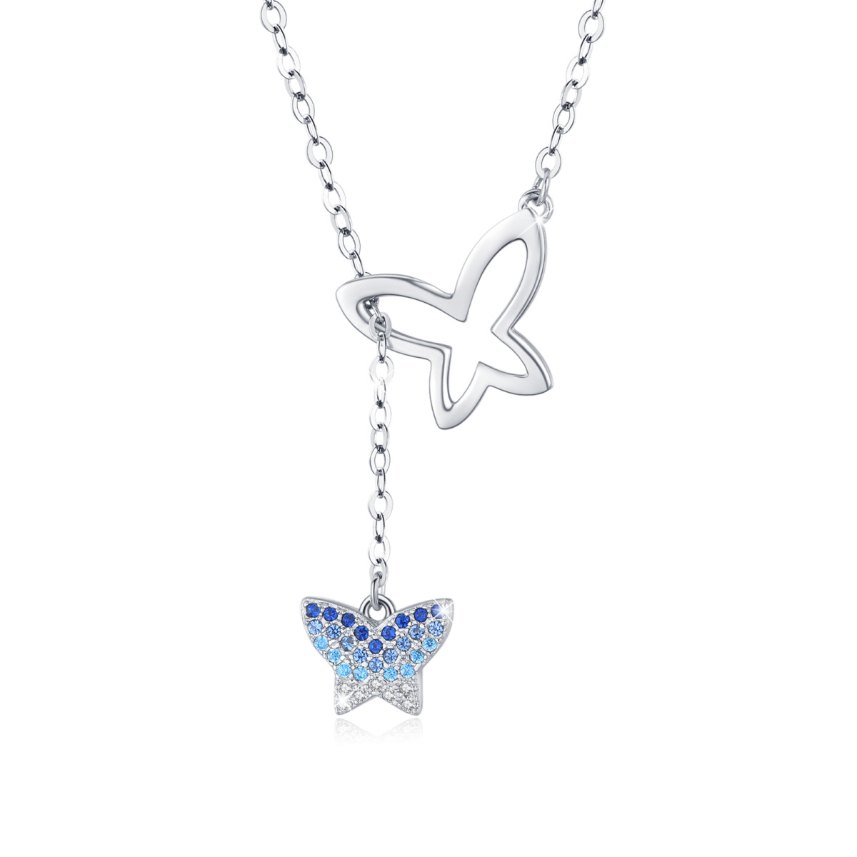 Sterling Silver Round Zircon Butterfly Pendant Necklace-1