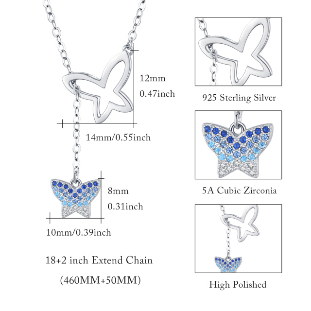 Halskette mit Schmetterlingsanhänger aus Sterlingsilber mit rundem Zirkonia-6