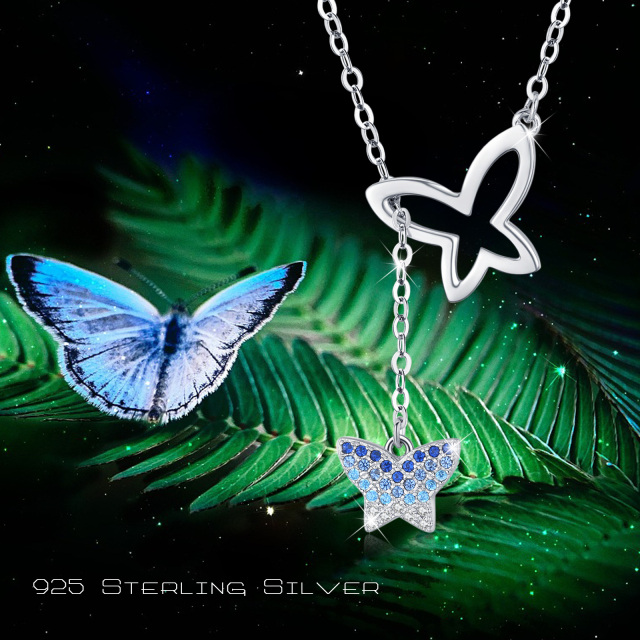 Sterling Silver Round Zircon Butterfly Pendant Necklace-7