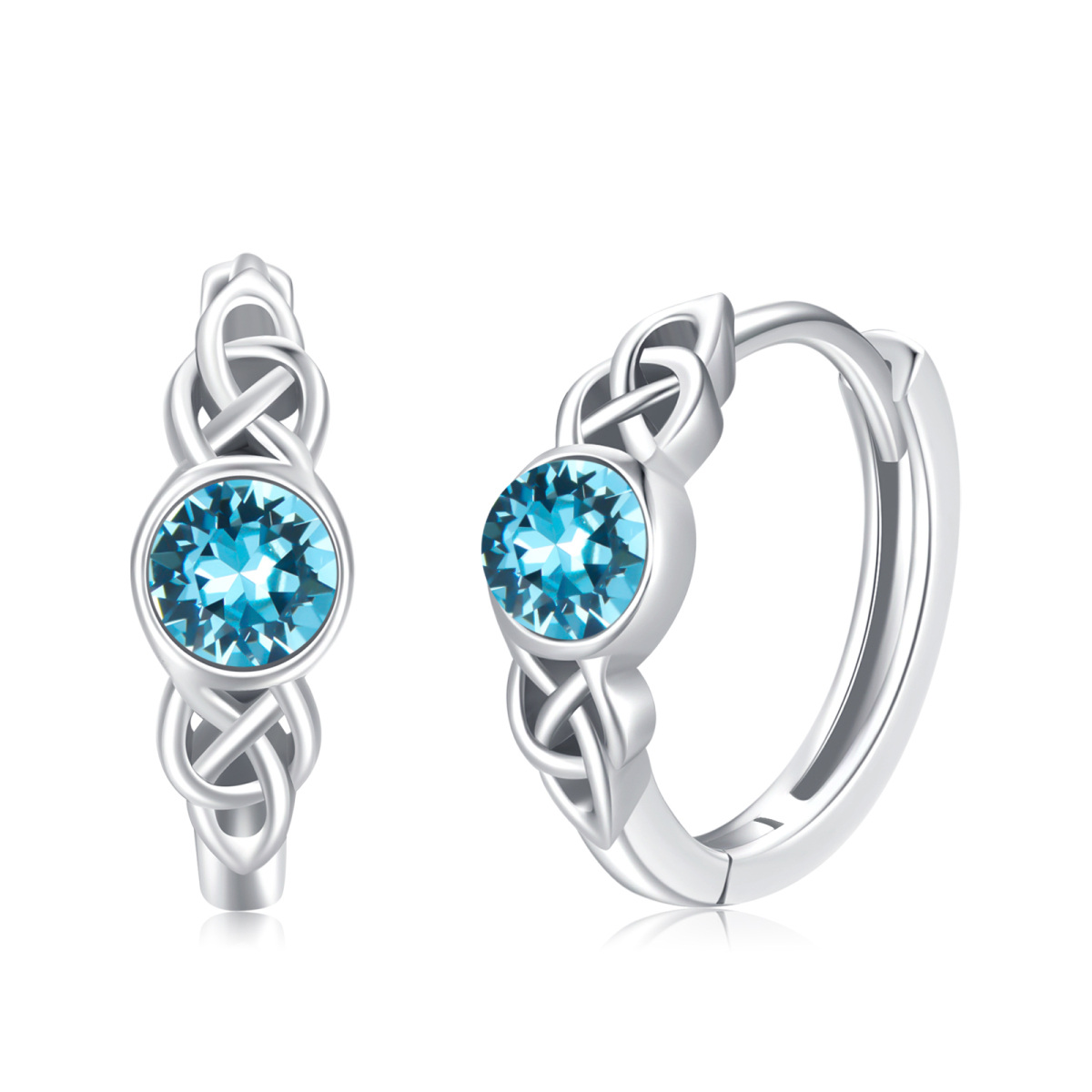 Sterling Silver Sapphire Cubic Zirconia Celtic Knot Hoop Earrings for Women-1