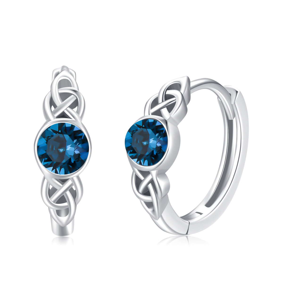 Sterling Silver Lake Blue Cubic Zirconia Celtic Knot Hoop Earrings for Women-1