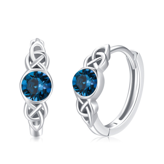 Boucles d'oreilles créoles en argent sterling avec zircone cubique bleu lac et nœud celtique pour femmes