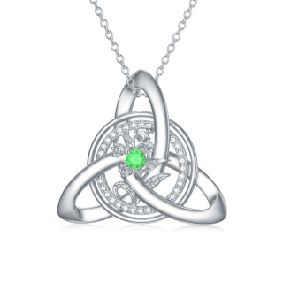 Sterling Silver Round Zircon Celtic Knot Pendant Necklace-1