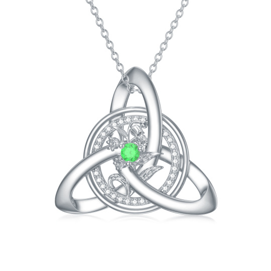 Sterling Silver Round Zircon Celtic Knot Pendant Necklace