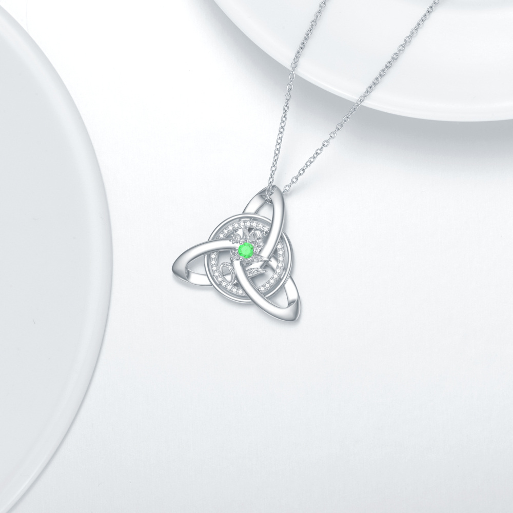 Sterling Silver Round Zircon Celtic Knot Pendant Necklace-3
