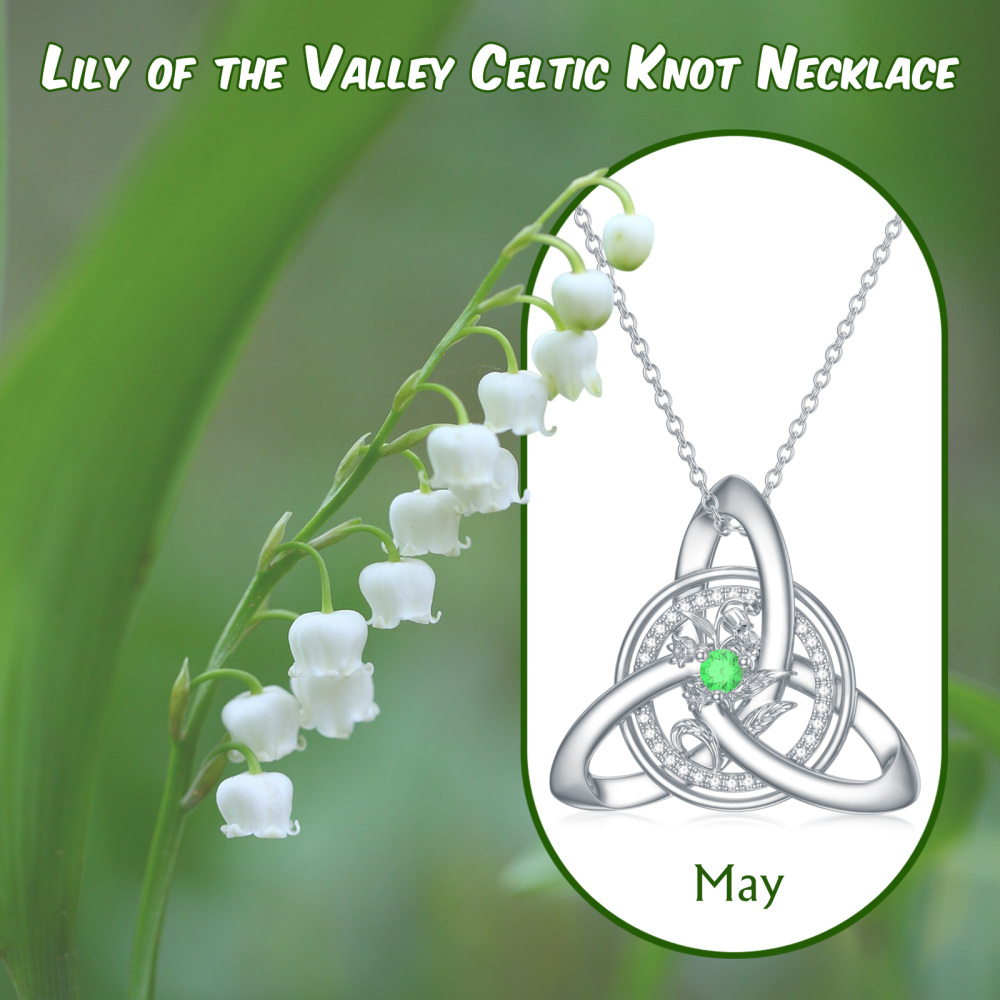 Sterling Silver Round Zircon Celtic Knot Pendant Necklace-4