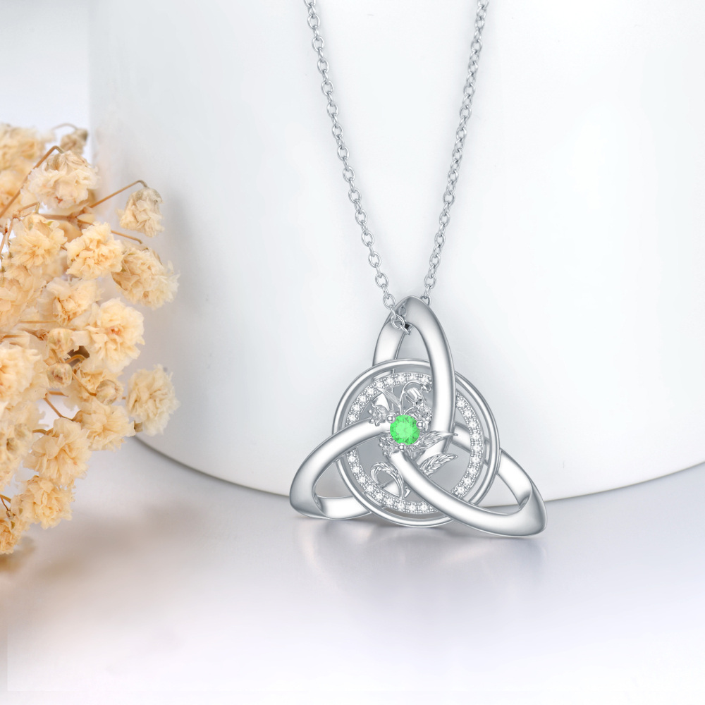 Sterling Silver Round Zircon Celtic Knot Pendant Necklace-5