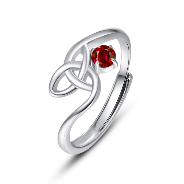 Sterling Silver Round Zircon Celtic Knot Ring-1