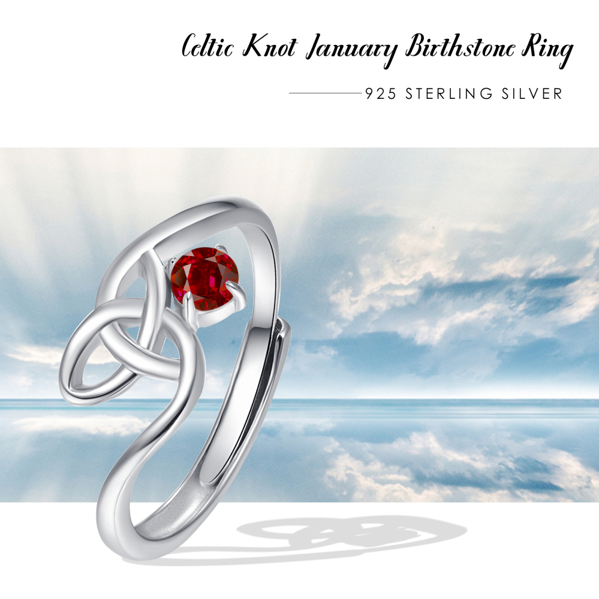 Sterling Silver Round Zircon Celtic Knot Ring-4