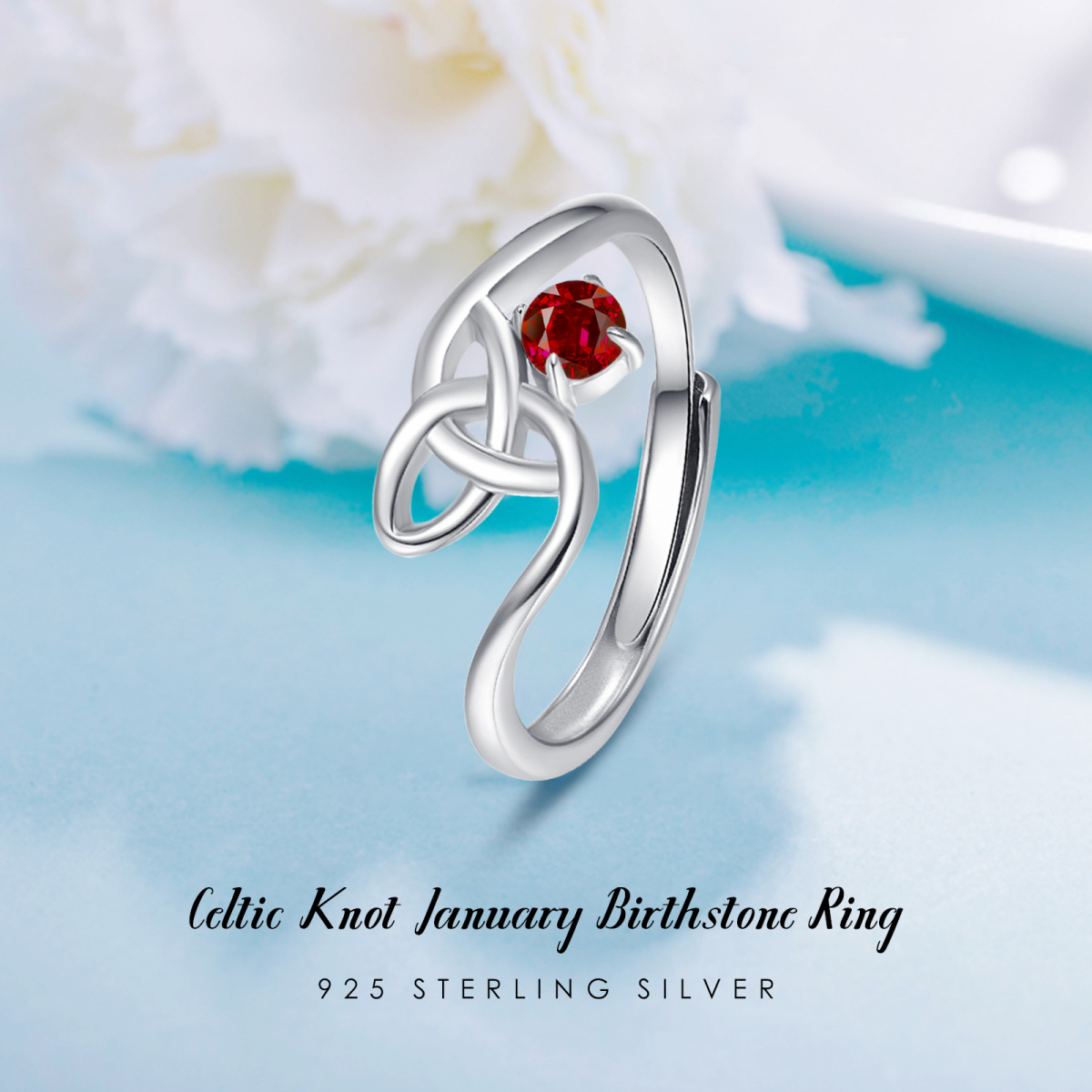 Sterling Silver Round Zircon Celtic Knot Ring-5