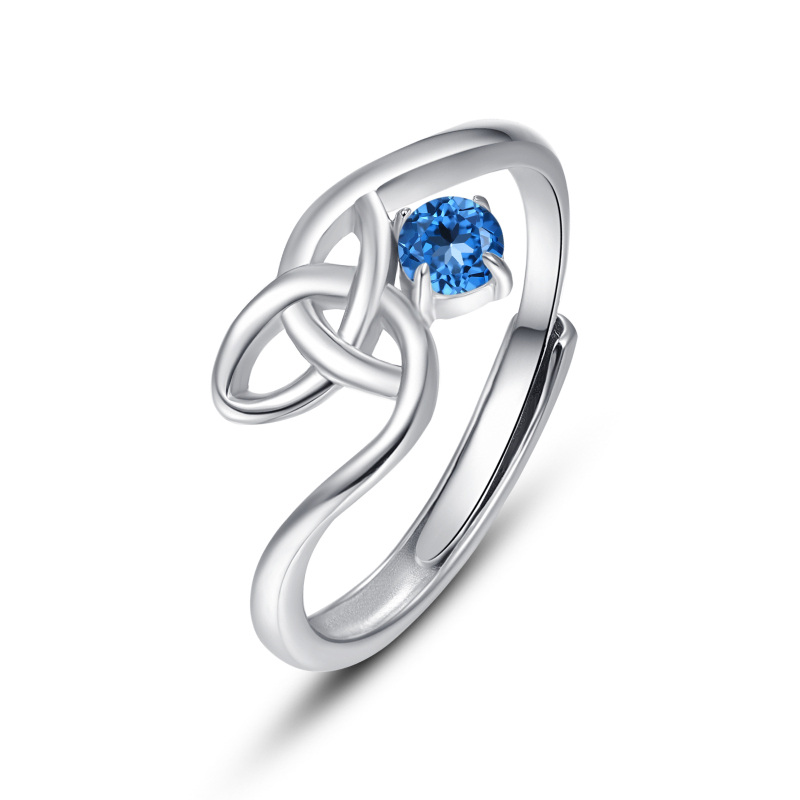 Sterling Silver Round Zircon Celtic Knot Ring-20