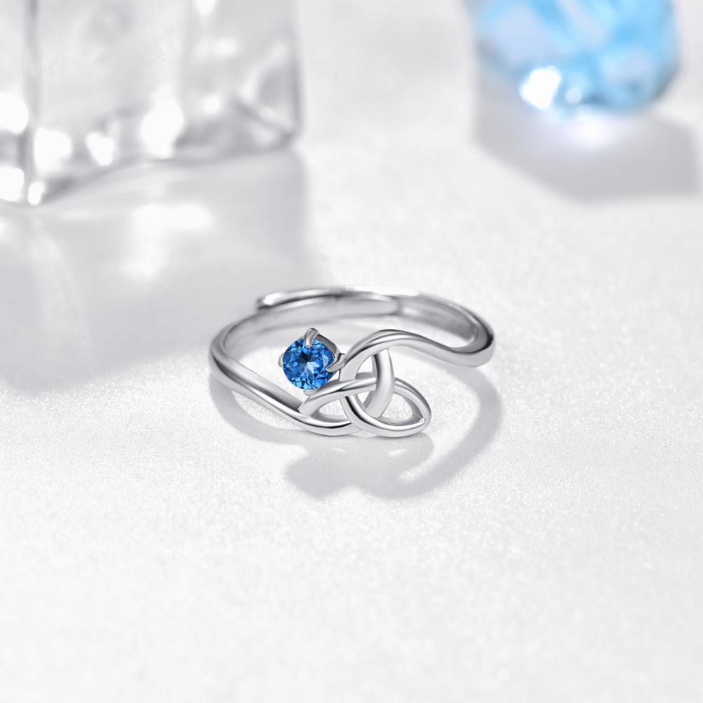 Sterling Silver Round Zircon Celtic Knot Ring-3