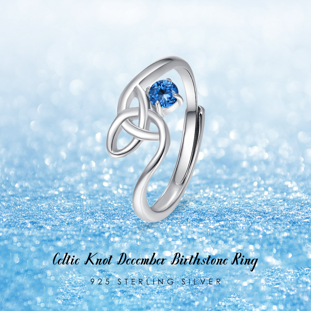 Sterling Silver Round Zircon Celtic Knot Ring-4