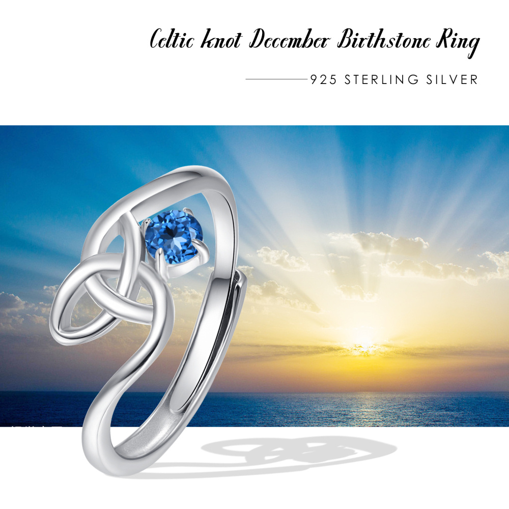 Sterling Silver Round Zircon Celtic Knot Ring-5