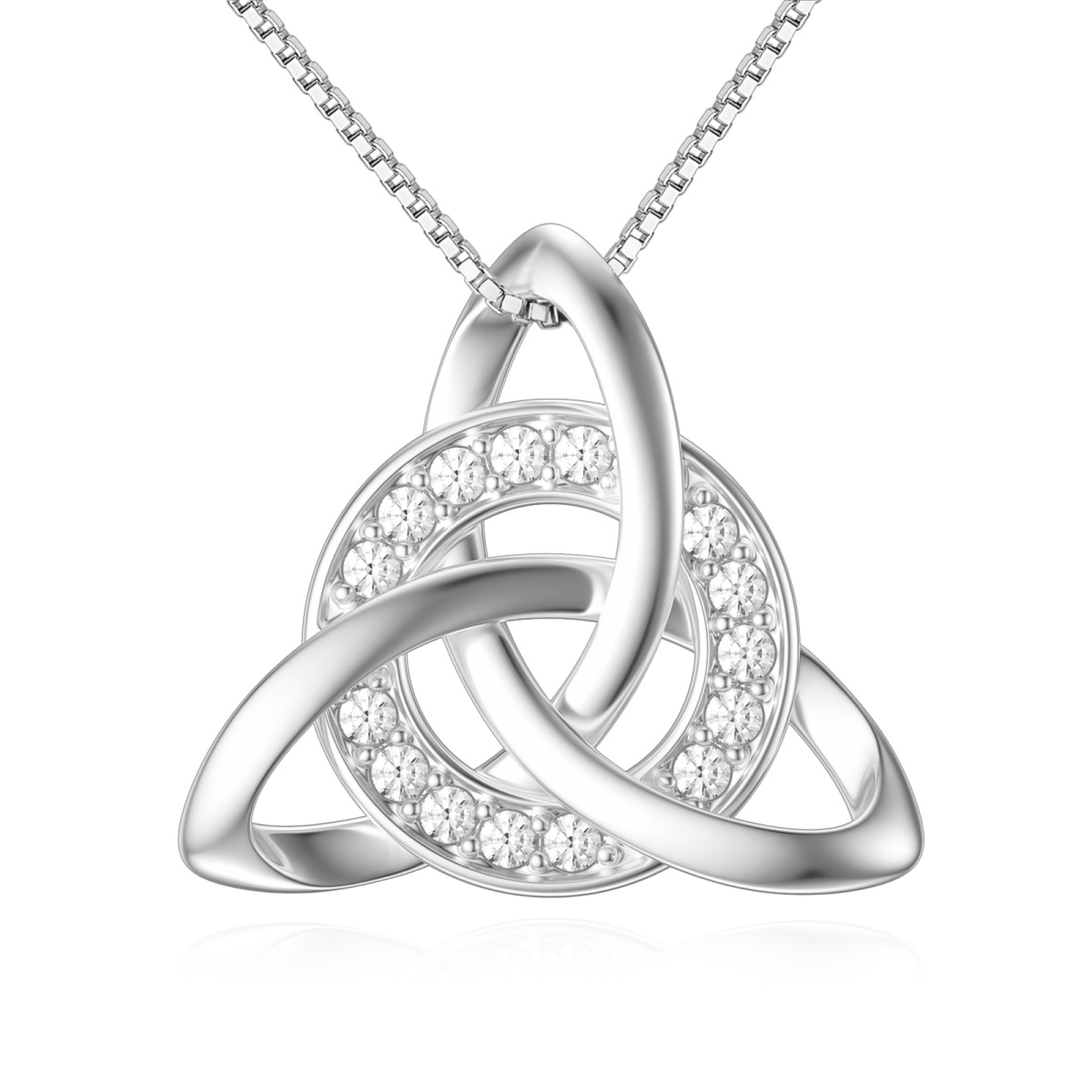 Sterling Silver Round Zircon Celtic Knot Triforce Pendant Necklace-1