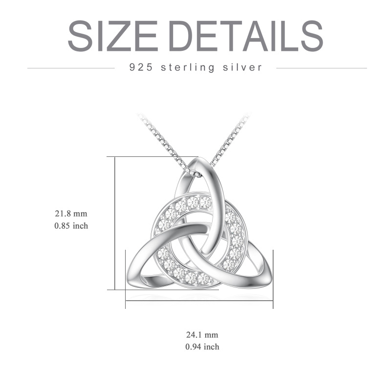 Sterling Silver Round Zircon Celtic Knot Triforce Pendant Necklace-5