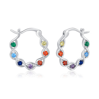 Sterling Silver Round Zircon Chakras Hoop Earrings-27