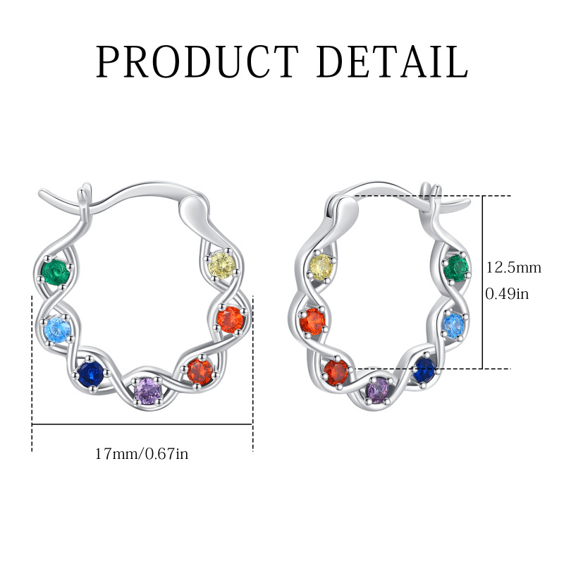 Sterling Silver Round Zircon Chakras Hoop Earrings-4