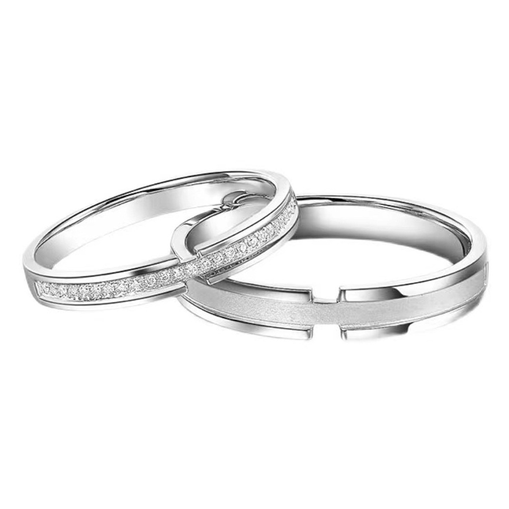 Sterling Silver Channel Set Moissanite Bands Couple Promise Ring Set-1