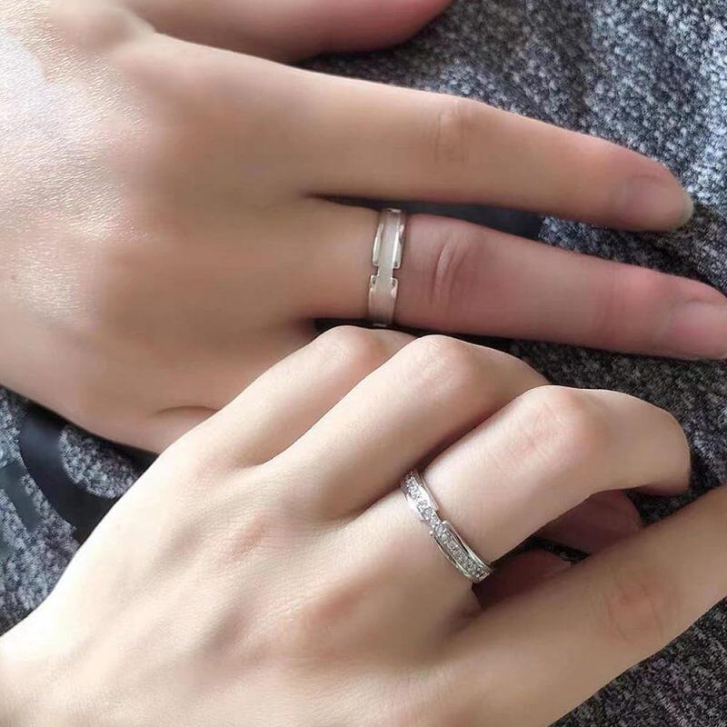 Conjunto de canal de prata esterlina bandas de moissanite conjunto de anel de promessa de casal-2