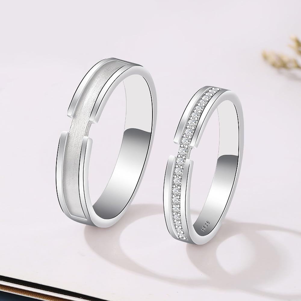 Conjunto de canales de plata esterlina Conjunto de anillos de promesa para parejas con bandas de moissanita-4