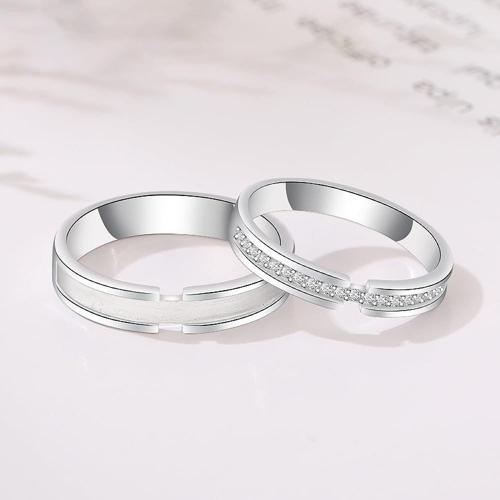 Sterling Silver Channel Set Moissanite Bands Couple Promise Ring Set-5