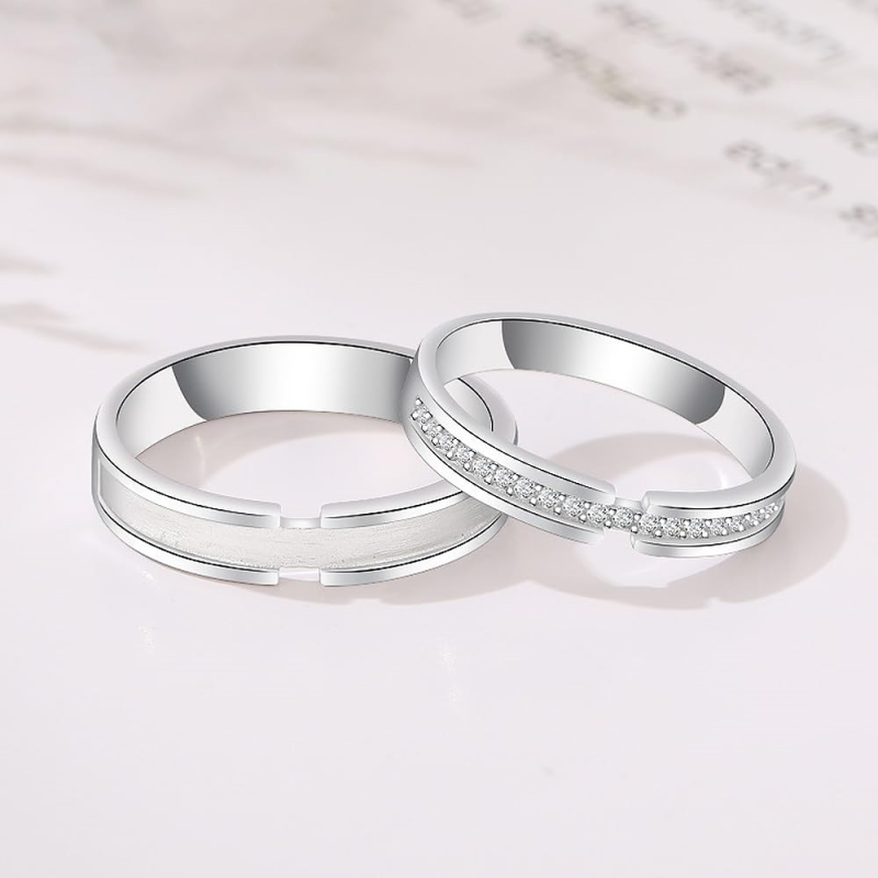 Conjunto de canal de prata esterlina bandas de moissanite conjunto de anel de promessa de casal-5
