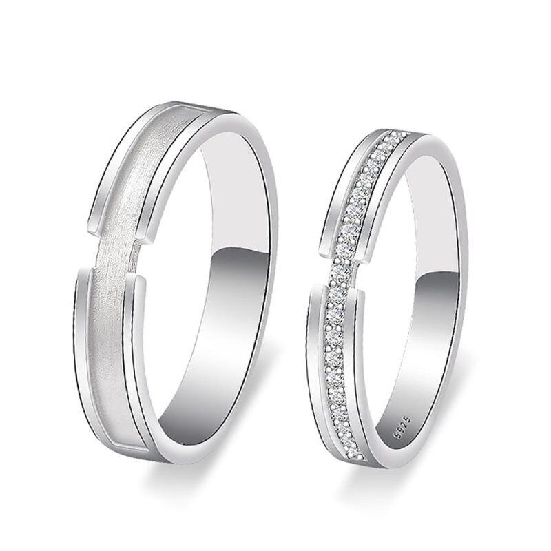 Conjunto de canal de prata esterlina bandas de moissanite conjunto de anel de promessa de casal-6